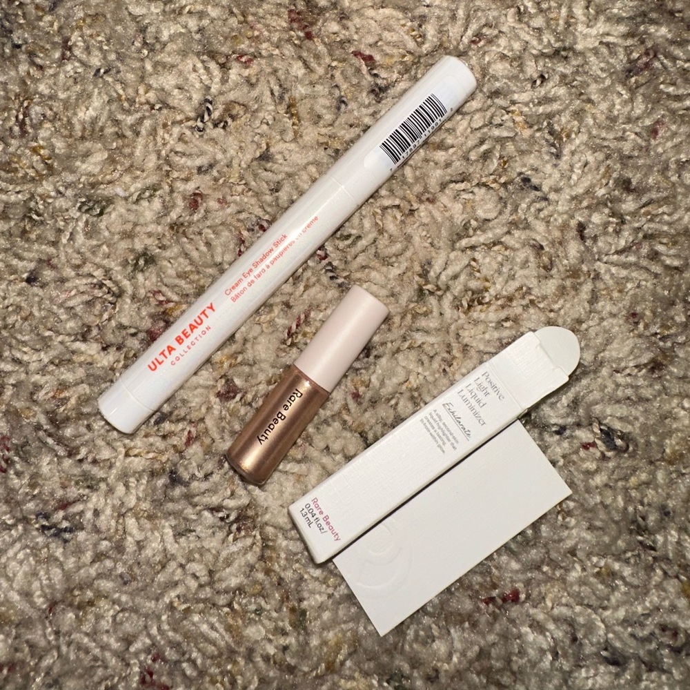 Ulta Beauty Gold eye shadow stick and rare beauty gloss mini